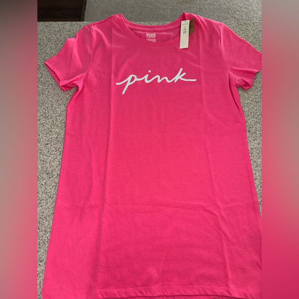 NWT Victoria's Secret VS PINK hot pink Logo T Shirt Short Sleeves - XS